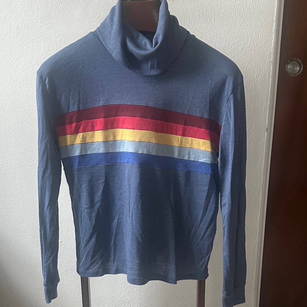 Modcloth Blue Long Sleeve Top with Multicolor Stripes